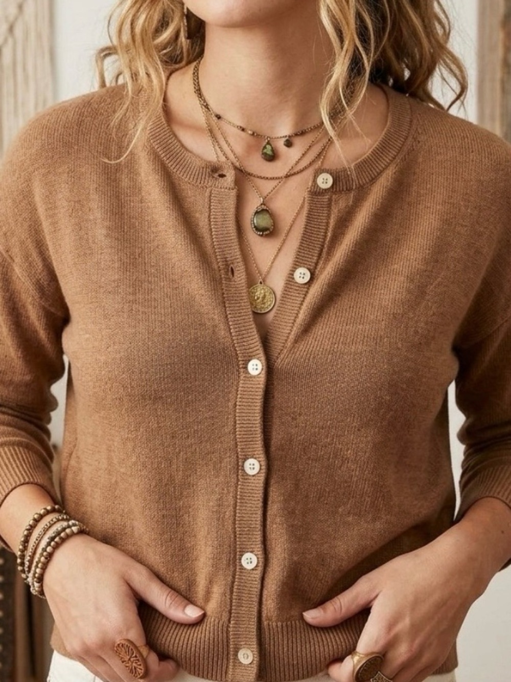 Old Navy Chocolate Button-Front Crewneck Cardigan Size Medium